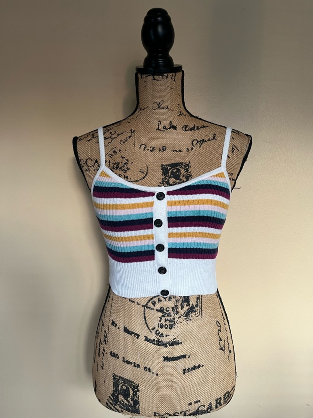 American Eagle Striped Ribbed Knit Cropped Tank Top